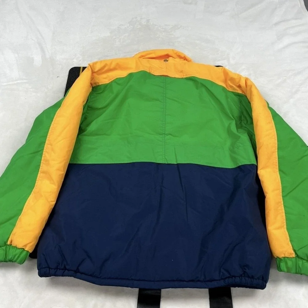 Max Active Puffer Jacket Kids L Green Navy Yellow Vintage Colorblock 73618
